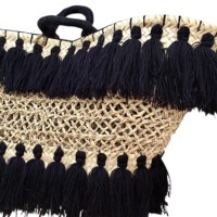 Sac de plage marocain en paille fait main sur mesure avec poignées en cuir véritable, panier bohème à pompons, vente en gros OEM
