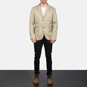 Blazers pour hommes Borges en tissu polycoton beige, fermeture à boutons, tissu peigné - Product Image 3