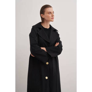 Women's Long Genuine <b>Leather</b> <b>Trench</b> <b>Coat</b> with Pleated Detail and Print Decoration - Product Image 6