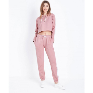 Ensemble de survêtement pour femmes tendance, sweat-shirt à capuche court imprimé, jogging décontracté uni, 100% coton, extensible dans les quatre sens, vêtements de sport d'entraînement - Product Image 2