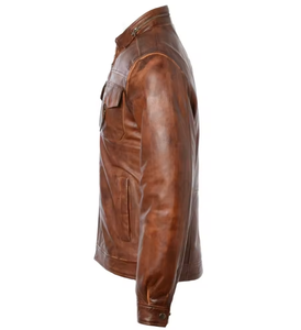 <b>Biker</b> Style Sherpa 100% Genuine Cow Leather <b>Jacket</b> PU Slim Fit Breathable Viscos Lining Zipper Closure Wholesale Winter Wax - Product Image 4