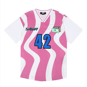 Camiseta de fútbol con diseño de letras personalizadas de algodón personalizado, camisetas de fútbol sueltas transpirables de talla grande con logotipo y Letras a rayas - Product Image 6