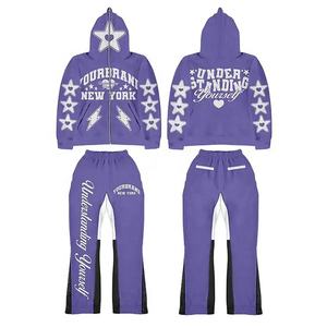 Conjunto de pantalones de chándal acampanados y Sudadera con capucha para hombre, ropa de calle, chándal de moda, conjunto de 2 piezas, chándal para hombre - Product Image 4