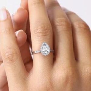 14k poire laboratoire cultivé bague en diamant 4X6 bijoux en or blanc massif poire coupe bague de fiançailles IGI certificat F couleur VS1 clarté - Product Image 1