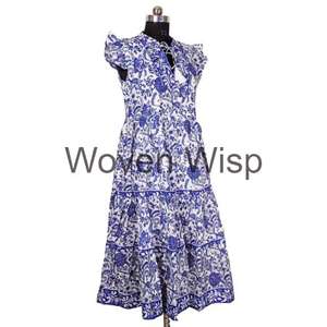 Bestseller bloque de mano impreso Jaipuri Floral Midi vestido de algodón con cuello en V verano primavera hecho a mano Casual Her Amelia Midi regalo perfecto - Product Image 4