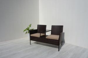 CR00020 Banc de jardin moderne 2 places en fer et rotin avec table intégrée - Product Image 6