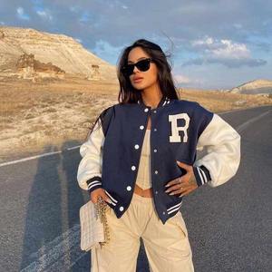 OEM Varsity <b>Jacket</b> Newest Style Wool Lady <b>Jacket</b> Long <b>Sleeve</b> Pockets Woman <b>Women</b> Clothing Black Custom Varsity <b>Jackets</b> for Sale - Product Image 2