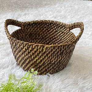 Set of 2 Handmade <b>Rattan</b> Baskets with Handle in Brown Color Vietnam's Traditional <b>Storage</b> Solution - Product Image 6