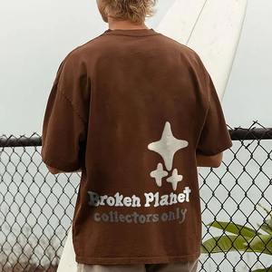 2024 arrivée hommes décontracté t-shirts marron coupe décontractée surdimensionné bouffée imprimé conception en vrac quantité minimale de commande à vendre - Product Image 2