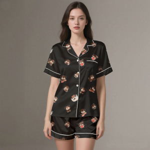 Conjunto de pijama de satén estampado para mujer, Top de manga larga y pantalones ODM 2025, verano, otoño, primavera, ropa de casa transpirable, ropa de dormir para mujer - Product Image 4