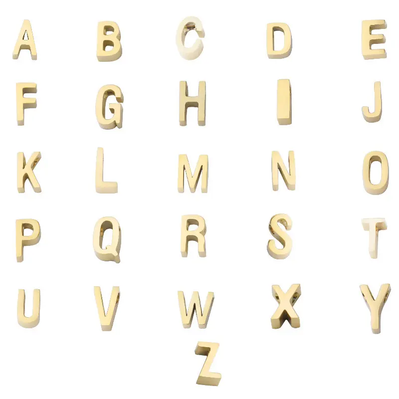 Nombre de la marca de acero inoxidable personalizado alfabeto plano cuentas de letras de metal