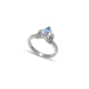 Anillo de Plata de Ley 925 con Diseño Floral de Aguamarina, Chapado en Rodio, Joyería Turca Hecha a Mano al por Mayor para Bodas - Product Image 1