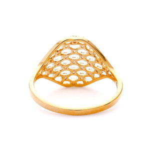 Anillo Geométrico de Oro Amarillo de Alta Calidad con Circonita Cúbica, Anillo de Compromiso para Mujer con Corte Oval Intrincado - Product Image 3