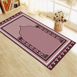 Tapis de prière rose bordeaux : Tapis de culte spirituel, tapis imprimé, tapis fin non tissé - Product Image 5