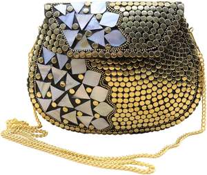 Sac de soirée fait à la main en métal mosaïque, boîte à motifs de perles, décoration, nouveau design, brillant naturel - Product Image 5