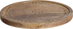 Plateau en bois de manguier gravé rond X 2-3/4 "H Plateau de service en bois naturel Vaisselle naturelle légère pour steak - Product Image 5