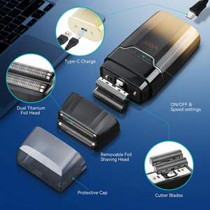 Afeitadora Eléctrica Profesional para Hombre con Doble Cuchilla, Recargable, para Afeitar la Barba y Eliminar el Vello - Product Image 1