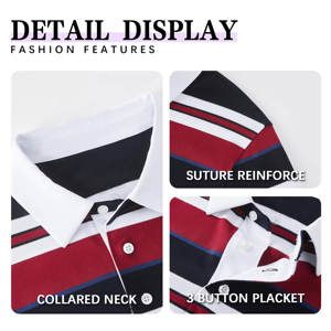 Plus Size 100% Cotton Polo <b>T</b> <b>Shirts</b> <b>Long</b> <b>Sleeve</b> <b>Striped</b> Quick Dry Casual Collared Golf Polo <b>Shirts</b> for Men - Product Image 3
