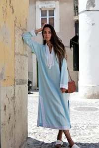 New Arrivals <b>Women</b> Elegant High Neck Yoke Embroidered Ankle Length Long Sleeves Side <b>Slit</b> Kaftan <b>Dresses</b> - Product Image 2
