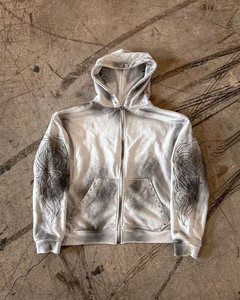 Personalizado de gran tamaño Boxy Fit Zip Up Crystal Rhinestone Sudadera con capucha para los hombres Vintage Wash Sun Faded Heavyweight 400 GSM cremallera Sudadera con capucha - Product Image 1