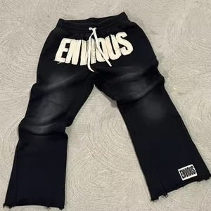 2025 OEM personnalisé hommes en détresse broderie Patch deux pièces survêtement ensemble acide lavage strass à capuche grande taille hiver - Product Image 4