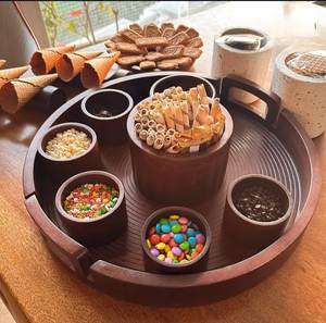 Plateau de service en bois naturel de qualité alimentaire pour collations, cupcakes, charcuterie, plateau en bois rustique, cadeaux pour la maison au meilleur prix - Product Image 5