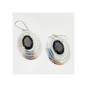 925 <b>Sterling</b> <b>Silver</b> <b>Stud</b> <b>Earrings</b> Faceted Smoky Quartz Cut Brown Gemstones Elegant Minimalist Fine Jewelry Gift Accessory - Product Image 1