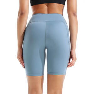 Shorts de cycliste taille haute pour femmes, shorts de yoga bleus, shorts de sport, vêtements de sport extensibles, bas de compression doux pour l'entraînement et la remise en forme - Product Image 2