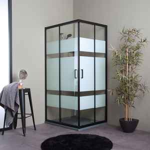 Mampara de Ducha Corredera Negra Mate de 100x80 con Puertas con Serigrafía Sky Screen - Product Image 2