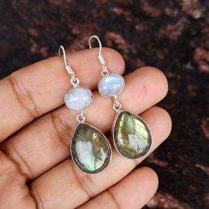 Pendientes de Labradorita y Piedra Lunar, Multi-Piedra, Plata 925, Colgantes, Hechos a Mano, Cristal, Joyería Boho, Regalo para Ella - Product Image 2