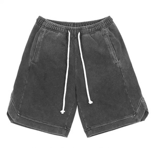 Pantalones cortos informales de cintura media con lavado ácido para hombre, peso pesado lavado con nieve vintage con bolsillos laterales, ajuste relajado - Product Image 1