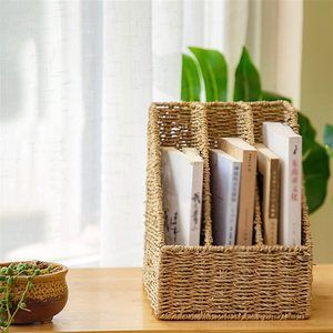 Seagrass magazine holder basket home office organizer file compartment rack accessories for desk storage - Product Image 5