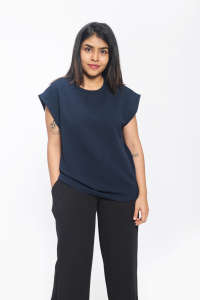 Top de manga larga de punto de gofre de alta calidad para mujer, blusa de ajuste relajado, ropa informal de oficina a la moda, camiseta de tela texturizada a granel - Product Image 3