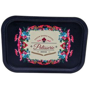 Bandeja de Metal Rectangular de línea roja y blanca clarete 285x400mm Plato decorativo para servir comida - Product Image 1