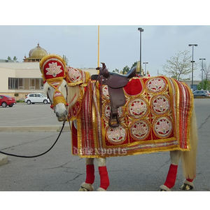 Costume de cheval décoré pour mariage indien mariage indien Costume de cheval en tissu rouge Costume de cheval brodé rouge et or - Product Image 3