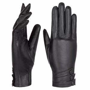 Gants longs d'hiver fantaisie de haute qualité, en cuir de vachette, doublure entièrement polaire, écran tactile extérieur - Product Image 1