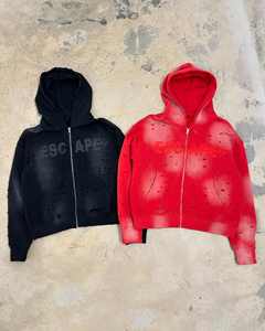 OEM Streetwear Sweat à capuche en coton éponge française délavé à l'acide Vintage Logo personnalisé Surdimensionné Stone Wash Sun Faded Distressed Hoodies - Product Image 1