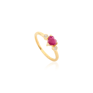 Impresionante alta calidad sólido 14K oro amarillo forma de corazón rubí y diamante anillo de compromiso última colección joyería al por mayor - Product Image 3