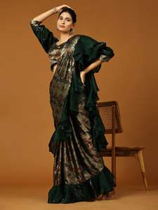 Saree de borde con volantes florales de organza suave de último diseñador de Fab zone - Product Image 2