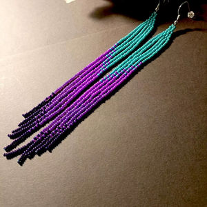 Pendientes de cuentas pendientes largos morados pendientes largos extra, pendientes de flecos pendientes bohemios pendientes de cuentas hechos a mano - Product Image 4