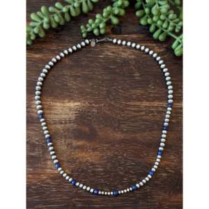 Collar Navajo de Perlas Graduadas en Forma de Bola, con Lapislázuli y Plata de Ley Chapada en Oro de 18K, Estilo Étnico Vintage, Cadena de Cuentas de Moda - Product Image 2