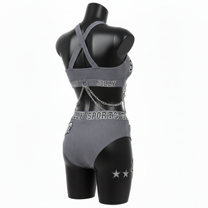 ชุดบิกินี่พรีเมียมสำหรับผู้หญิง ผ้าไนลอนผสมสแปนเด็กซ์ 225 GSM สีชาร์โคล แบบริบบิ้น พร้อมกระเป๋าซิป  รับสกรีนโลโก้ ชุดบิกินี่ผู้หญิง - Product Image 6