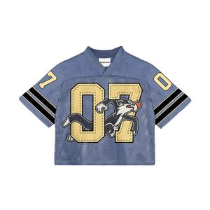 Marque de mode Niche maille T-shirt été collège Style maillot de Football américain lâche décontracté rétro imprimé haut à manches courtes - Product Image 3