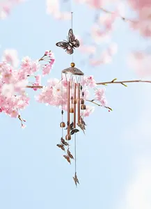 Campanas de viento de cobre para mariposa de cobre, adornos de jardín colgantes para exteriores, campanas de viento conmemorativas hechas a mano