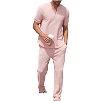 Conjunto de camiseta y pantalón de calle acanalado directo de fábrica ligero para hombre, ropa de verano transpirable, algodón 100% de alta moda