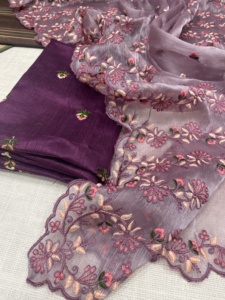 Nuevo traje de diseñador 2024, estilo moderno a pedido, el mejor Jimichu Shifon, Sari, bordado, trabajo, exportador mundial, a la venta - Product Image 3