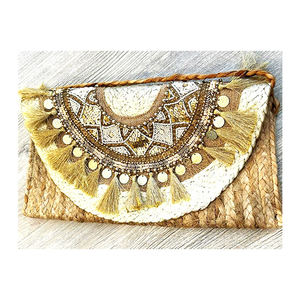 Bolso de hombro plisado de moda para mujer india, Asa con cuentas de Color sólido, cierre de cremallera, forro de algodón, decoración de borlas bordadas - Product Image 6