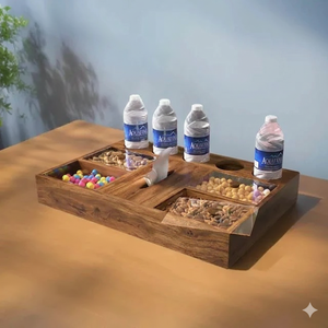 Bandeja DE SERVICIO DE MADERA perla madre tema árabe de lujo tamaño personalizado cuero acrílico para ocasiones de comida en casa bandeja de servicio elegante - Product Image 1