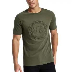 Camiseta em relevo de algodão puro casual, camiseta de manga curta lisa em relevo, novidade personalizada