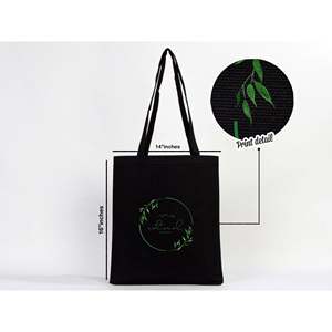 <b>Large</b> Eco-Friendly 14x16 Cotton Shopping Tote <b>Bag</b> Black Solid Color <b>Canvas</b> Tote <b>Bag</b> - Product Image 5